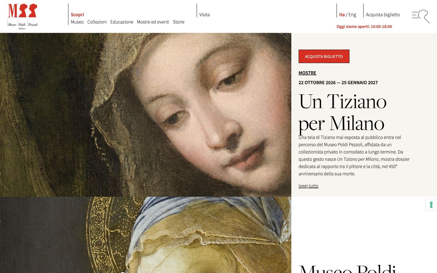Homepage del Museo Poldi Pezzoli in bianco e nero con viratura avorio